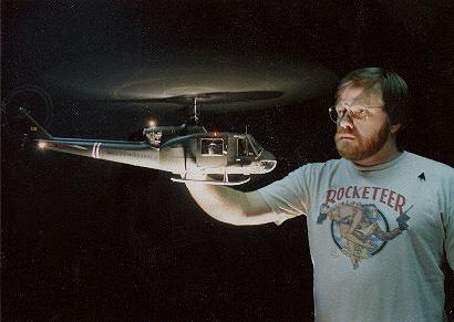 John Ellis working on the helicopter model during the INVADER shoot