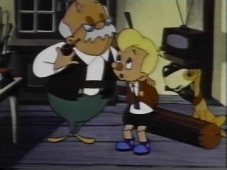 After having left a "log" on the floor, Geppetto teaches Pinocchio about toilets